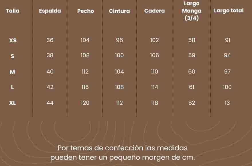Guía de tallas de ABRIGO KIANA